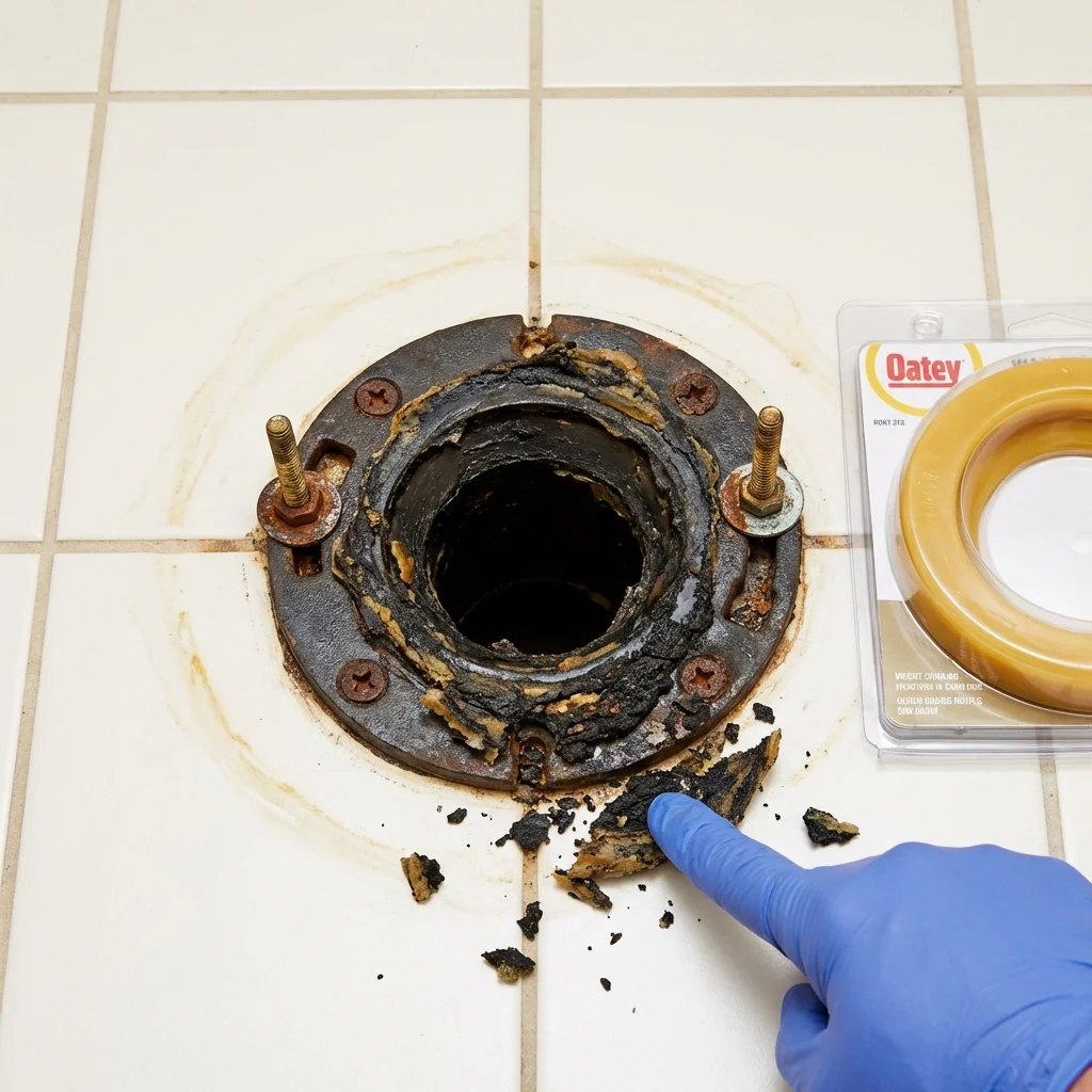 Failed wax ring showing water seepage at the base of a toilet in a Catawissa, PA home