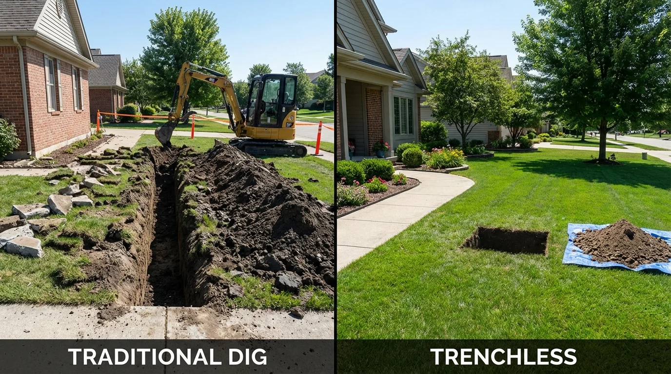 Trenchless sewer repair with minimal yard damage versus traditional excavation in Catawissa, PA